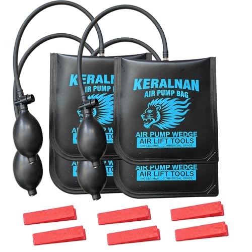 Air Wedge Pump Bag 4 Pack – 300lbs Heavy-Duty 840D Nylon & TPU Door Lifting Bag with Quick-Release Valve & 6 Plastic Wedges, 2.4" Lift Height, Surface-Safe Tool for Door/Window/Furniture Installation