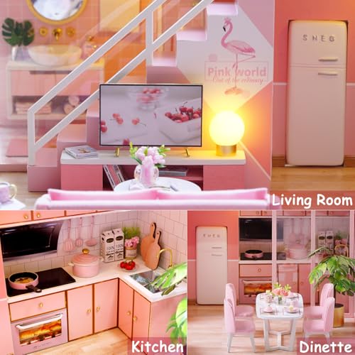 Image of TuKIIE DIY Miniature Dollhouse Kit with Furniture, 1:24 Scale Creative Room Mini Wooden Doll House Accessories Plus Dust Proof & Music Movement for Kids Teens Adults(Meeting Your Sweet)