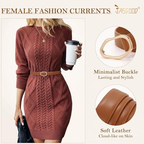 JASGOOD Women Leather Belt for Jeans Fashion Casual Waist Belt with Irregular Shapes Gold Buckle for Dresses Pants4