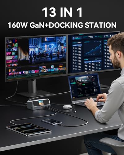 Image of MOKiN Laptop Docking Station Dual Monitor for MacBook, Built-in 160W Power | with 2.26 inch LCD Smart Working Status Display Built-in 160W Power Supply, Dual HDMI Extend 2 Display for MacBook Pro /Air Laptop