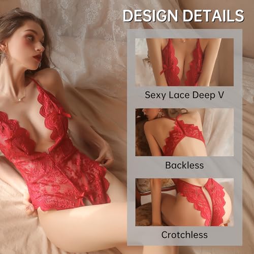 Image of Nimiah Sexy Crotchless Lingerie Outfits - Womens Intimates Slutty Bodysuit Lace Babydoll Sleepwear