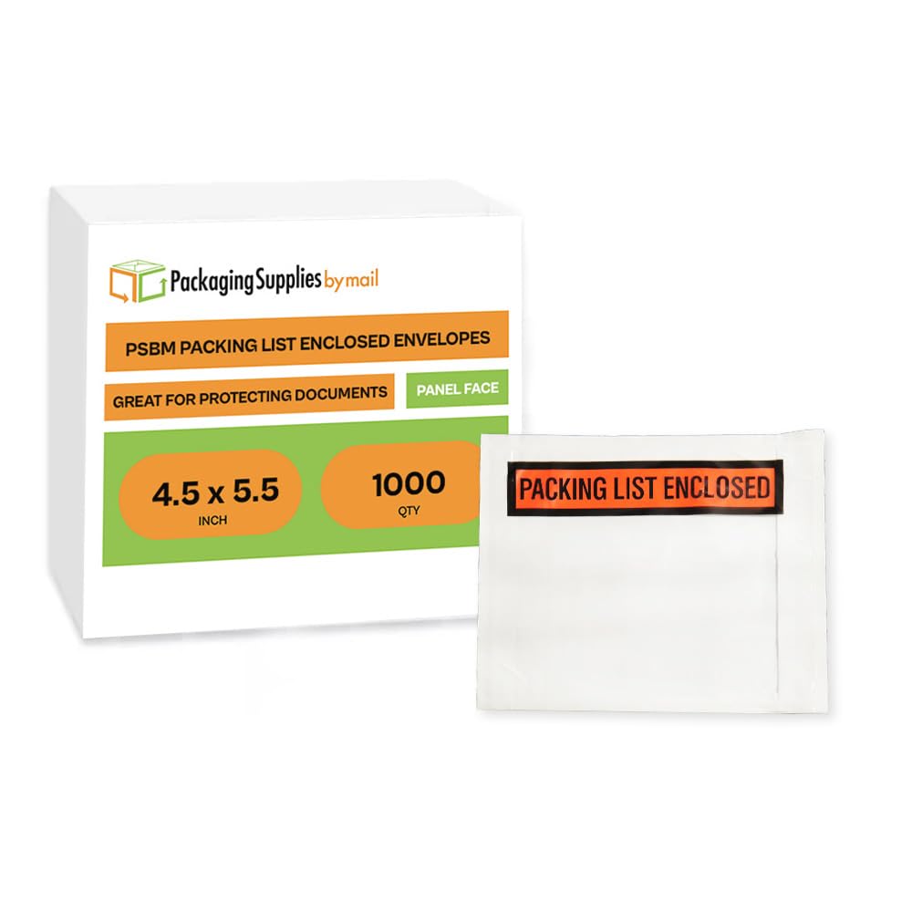 Packagingsuppliesbymail – PACKING LIST Enclosed adesivo buste sacchetti – Back Side Loading arancione/nero/trasparente – 11,4 x 14 cm – Custodia di 1000 pezzi