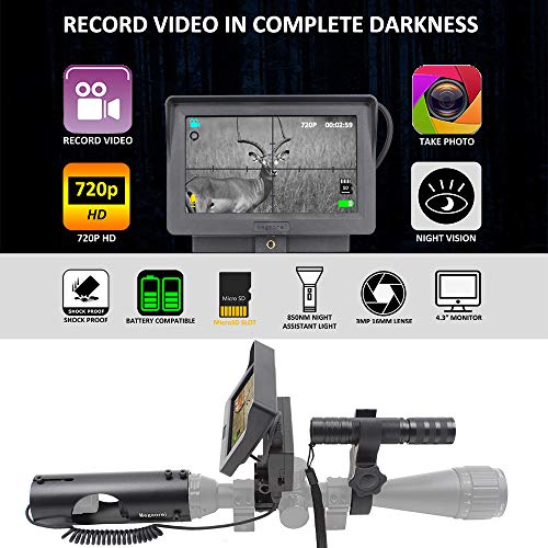 DIY 720p Digital Video Recording Hunting Night Vision Rifle Scope Monocular Camera VCR with LCD Display and 850nm Infrared IR Flashlight for Outdoor Tactical Rifle Hunting Super Shockproof