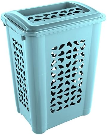 keeeper Laundry Hamper with Insertion Slot and Hinged Lid, Air Permeable, 60 Litre, Per, 45 x 34 x 60 cm, Light Blue