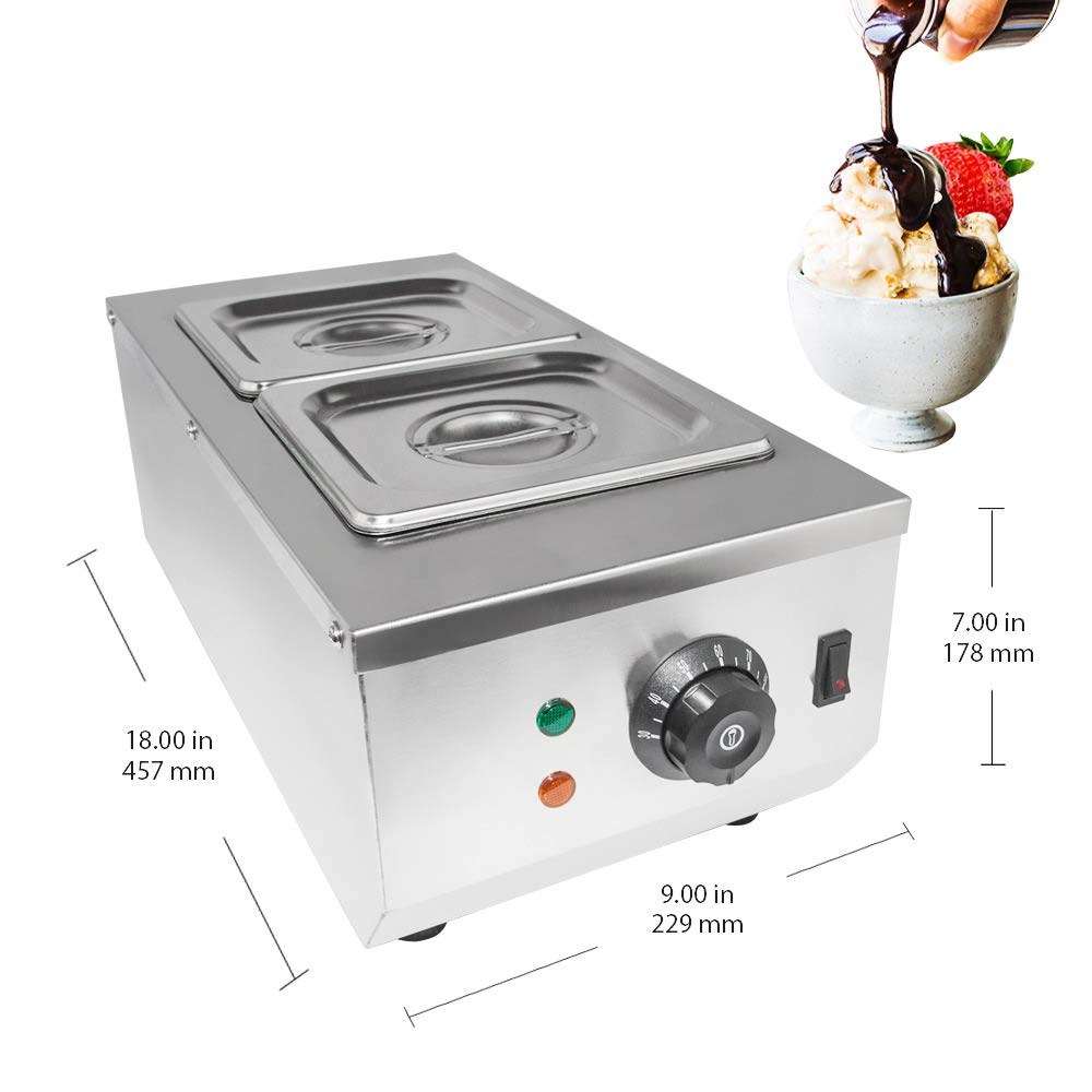 GorillaRock Professional Chocolate Melting Pot | Tempering Machine | Home Or Bakery Use | Stainless Steel | Manual Control | 110V | 1kW (2-tank)
