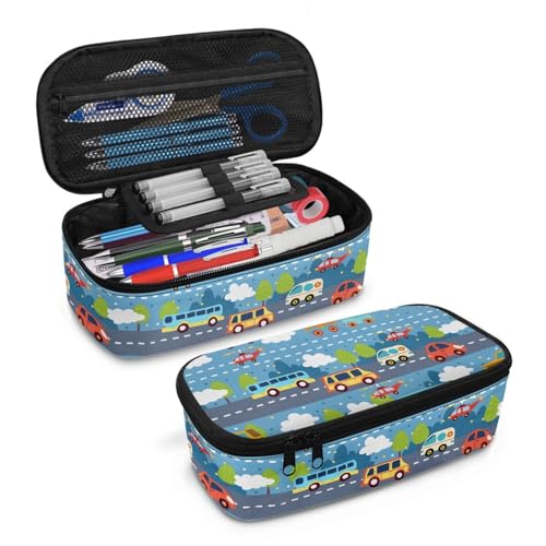 Image of Cartoon Car Boys Large Pencil Pouch for Kids Cool Pencil Case for Age 5-10 Children Pencil Container with Pen Slot Girls Pencil Bag for School Students Pencil Pouch Holder