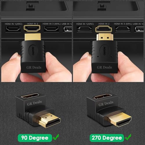 Image of HDMI Adapter 90 Degree 4K Male to Female HDMI Connector 90 Degrees Extender Right Angle 2 Pack Combo L Type HDTV Converter. (Coupler) Black.