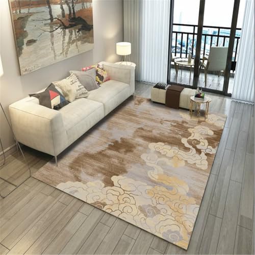 Tapis de salon durable lavable en machine nuage jaune - 2
