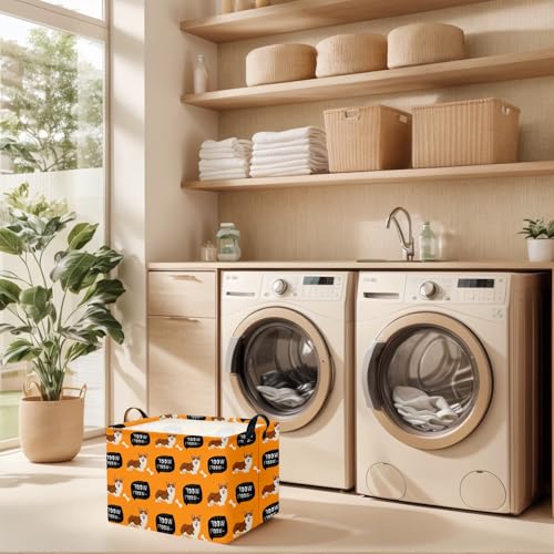 Image of Woof Dog Basket Storage Bin, Orange | For Chew Toys, Pet Supplies Organizer, Pet Organizer, Dog Room Decor