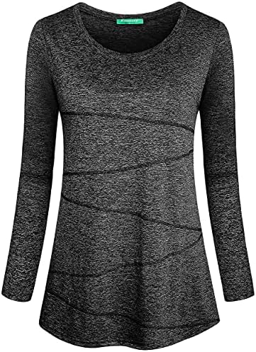 Kimmery Long Sleeve T Shirt Women Junior Athleisure Wear Moisture Wicking O Neck Fitness Pilates Fall Tunic Perfect Length to Wear with Leggings Black XX Large