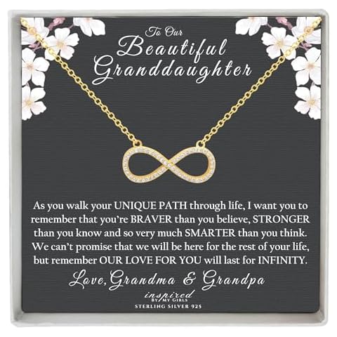 Inspired By My Girls Gift For Granddaughter, 14K Gold Over Sterling Silver Infinity Necklace, Meaningful Keepsake Card, Ready To Give Gift From Grandparents (From Both) Cover