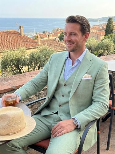 High-End Suits Retro Linen Suit for Men 3 Pieces Wedding Blazer Vest Pant - Image 3