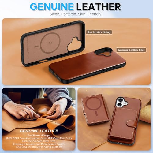 Coque en Cuir iPhone 16 Plus Étui Porte-Cartes Wallet Case Marron - 3