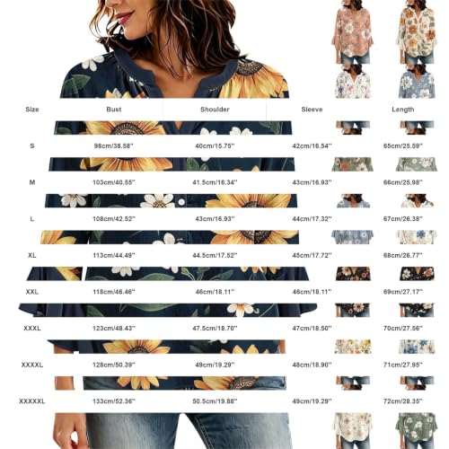 Women's Ruffle Sleeve Boho Flowy Blouse Henley Button Neck Tops - image 5