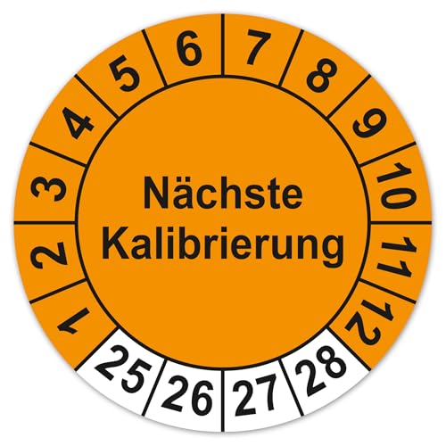 LabelTec Kalibrierungsplaketten Nächste Kalibrierung Prüfplaketten 2025-2028 Prüfaufkleber Vinyl Aufkleber Kalibrierungsetiketten Plaketten wasserfest Folie selbstklebend LTD024 (50, ⌀20mm)