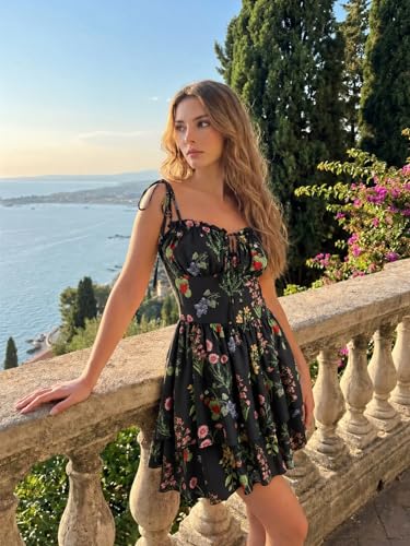 Image of CIDER Floral Dress for Women Summer Mini Sundresses Spaghetti Strap Cute Vacation Dresses Boho Casual Outfits
