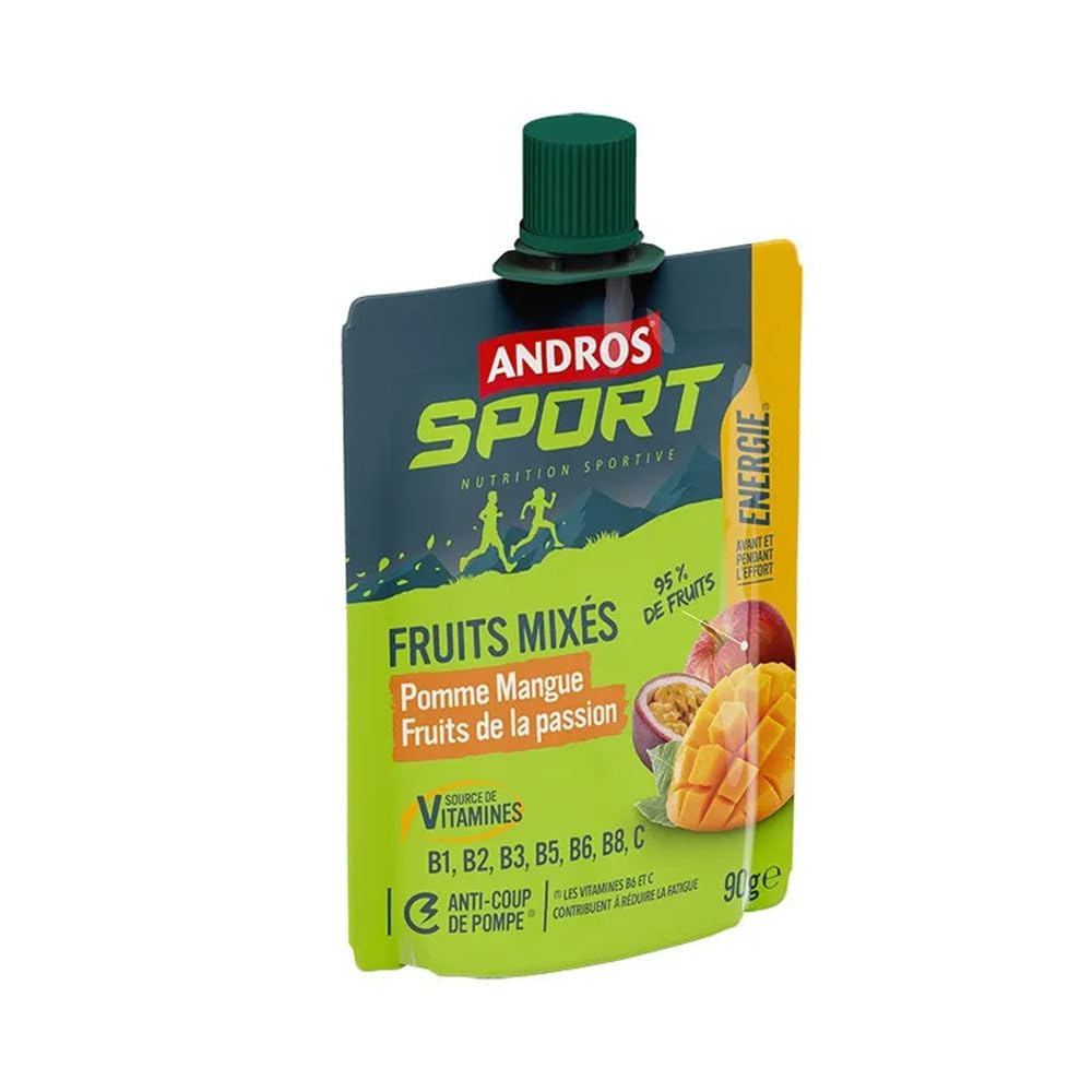 Andros Sport | Gourdes De Fruits Mixés Vitaminées (20x90g) | Gels énergétiques | Soutien nutritionnel - Pomme Mangue