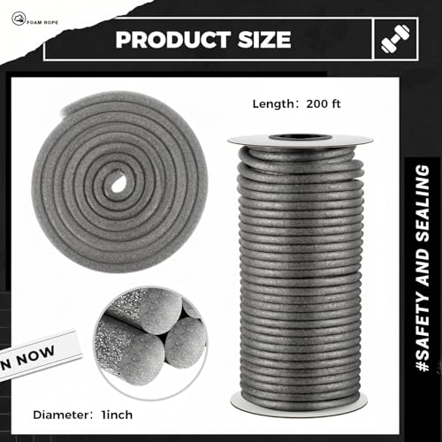 Image of MotiMind Foam Backer Rod for Gap, 1 Inch X 200 ft, Gray, 1 Roll