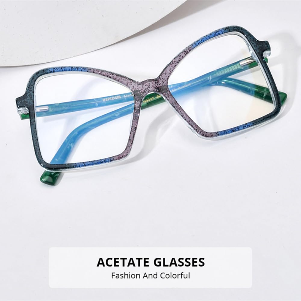 MUTYNE Mehrfarbige Acetat-Brillengestelle für Damen, Supergröße, Cat-Eye-Brillen, Brillen