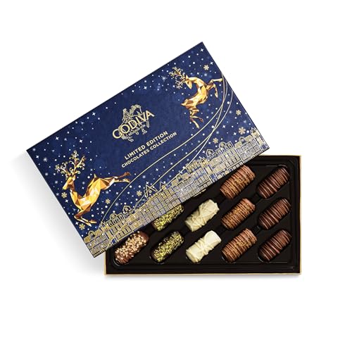 Godiva Holiday Limited Edition Chocolates Gift Box, Belgian Dark and Milk Chocolate Log Assortment, Gourmet Christmas Gift, 15 Pc