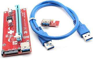 JMT PCIE Express PCI-E Graphics Extender Riser Card Adapter Card 1X to 16X Red with USB 3.0 Cable for Bitcoin BTC ETH LTC Mining