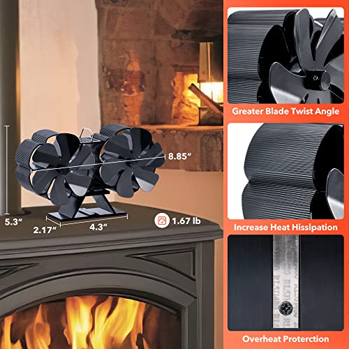 Weyderk Wood Stove Fan Heat Powered, 12 Blades Non Electric Ecofan