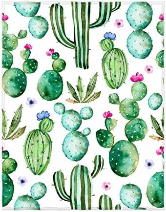 QH 58 x 80 Inch Painted Cactus Pattern Super Soft Throw Blanket for Bed Couch Sofa Lightweight Travelling Camping Throw Size for Kids Adults All Season
