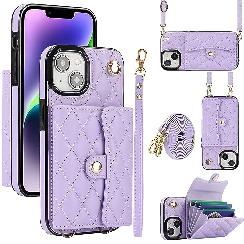 Étui portefeuille bandoulière iPhone 15 Pro Max violet à 4 emplacements cartes et RFID