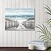 Canvas Wall Art Beach Pathway: Sandy Path with Fence Painting to The Coastal Prints Artwork Picture for Bathroom (16'' x 11'', Multi-Sized)