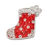 Souarts Christmas Stocking Shape Rhinestone Snap Button Jewelry Charm for DIY Bracelet Red