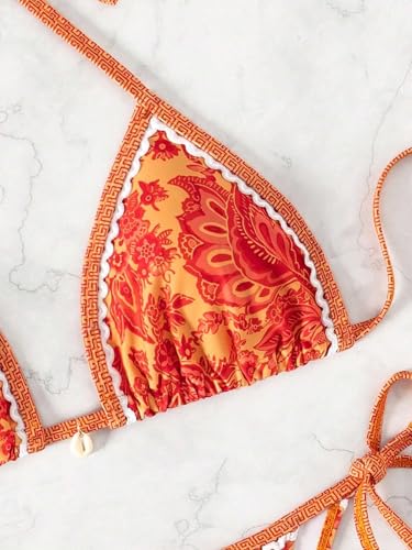 Image of BYFINECANY Women's Floral Printed Bathing Suit Halter Paisley Summer Swimsuit Bikinis Set