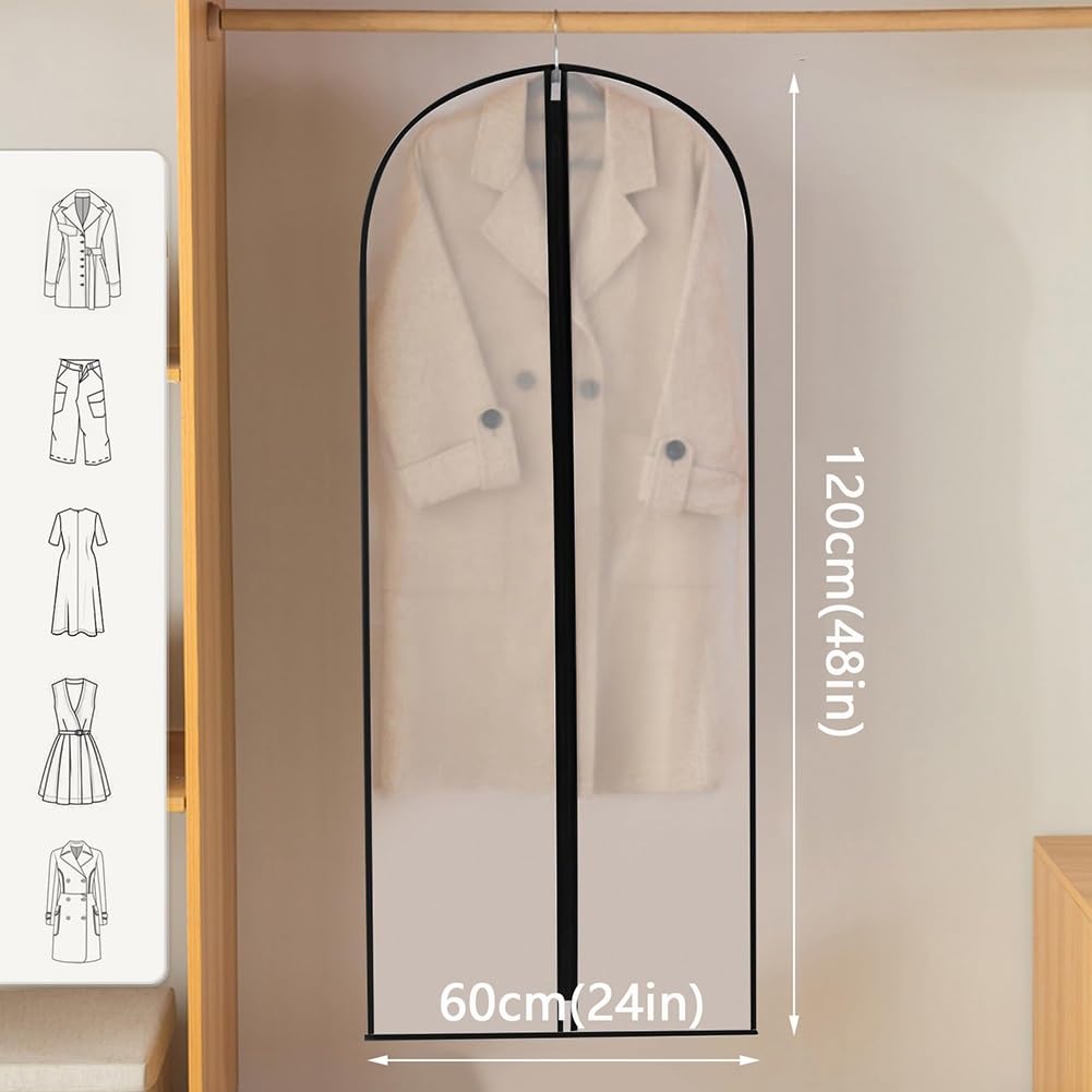 Custodia Porta Abiti, Copriabiti da Armadio 60×120cm, Trasparenti, con Cerniera, Custodie per Giacca, Camicie, Gonne