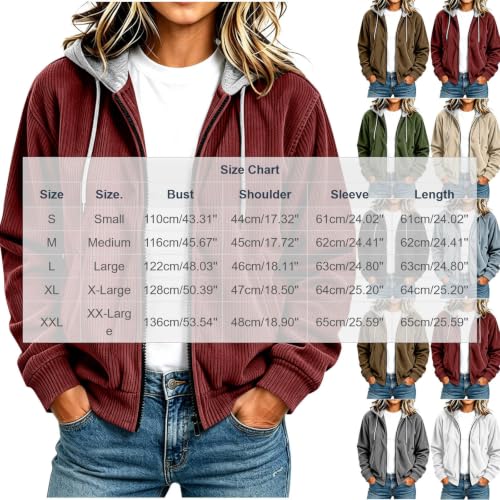 Women Full Zip Hooded Corduroy Jacket Long Sleeve Casual Hoodie Cardigan - image 4
