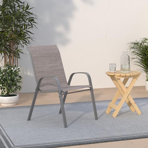 Image of Amopatio Patio Chairs Set of 8, Outdoor Stackable Dining Chairs for All Weather, Breathable Garden Outdoor Furniture for Backyard Deck, Light Brown