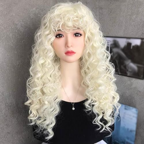 Perruque bouclée aspect naturel 55cm en fibre thermorésistante blanche