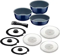 Jogo de Panelas Multiuso Tramontina Itria em Alumínio com Revestimento Cerâmico e Cabo Removível Azul 10 Peças