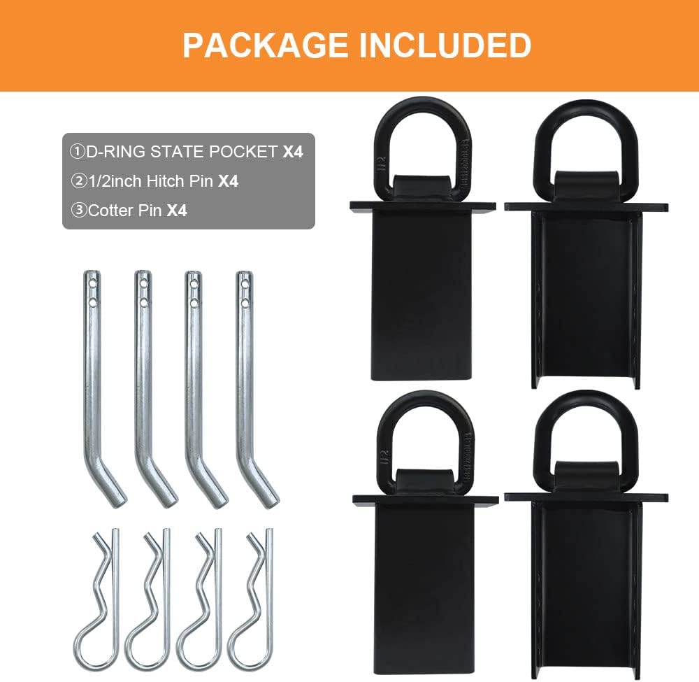 4PCS 16200lbs Trailer Stake Pocket D Ring Tie Downs Fit for Flated Trucks and Trailers with Standard 2" x 4" Stake Pockets - Image 6