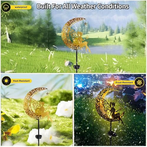 Image of XERGY Solar Powered Garden Decor Metal Fairy Moon Stake Light Statue with LED Glow Ball - Waterproof, Outdoor Decor Light, Auto Dusk to Dawn Sensor, Ideal for Lawn,Terrace & Balcony (Warm White)