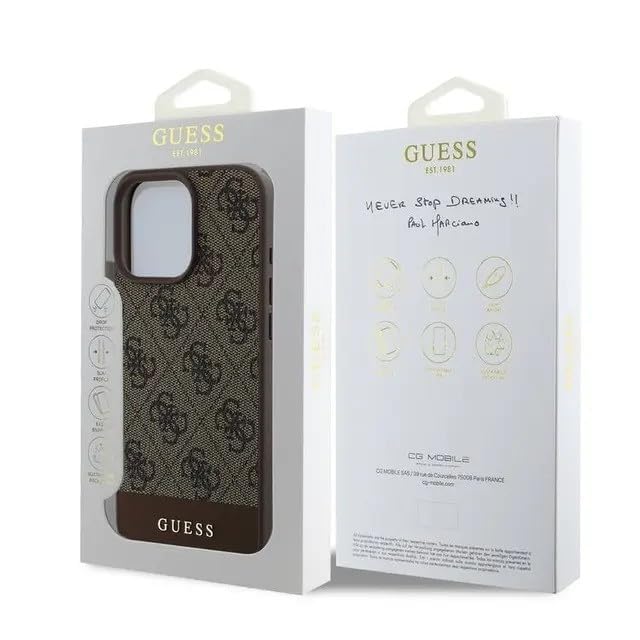 Coque rigide iPhone 16 Pro Guess cuir PU marron anti-rayures 4G
