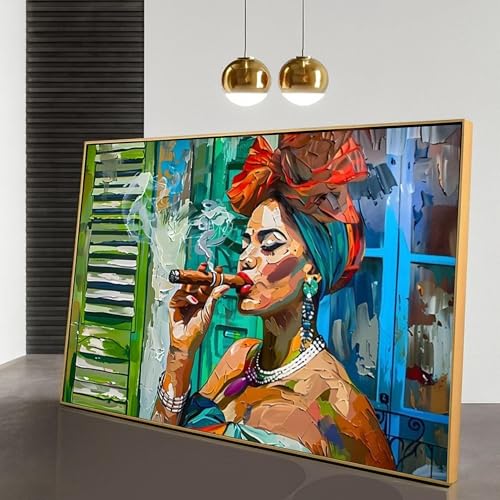 Toile femme fumant un cigare XINBAO | Art afrocentrique 80x120cm sans cadre