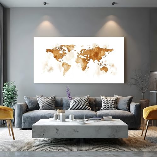 Mappa Ad Acquerello Quadro con Cornice Moderno per Camera da Letto, Terra Vintage Quadri da Parete Soggiorno 50x100cm Geografia Estetica Stampe su Tela Decorazioni Murali