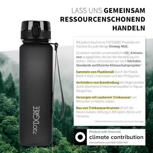720°DGREE Trinkflasche 650ml “uberBottle“ softTouch +Sieb - BPA-Frei - Wasserflasche auslaufsicher für Kinder, Schule, Sport, Uni, Outdoor, Unterwegs - Tritan Sportflasche - Leicht, Stoßfest