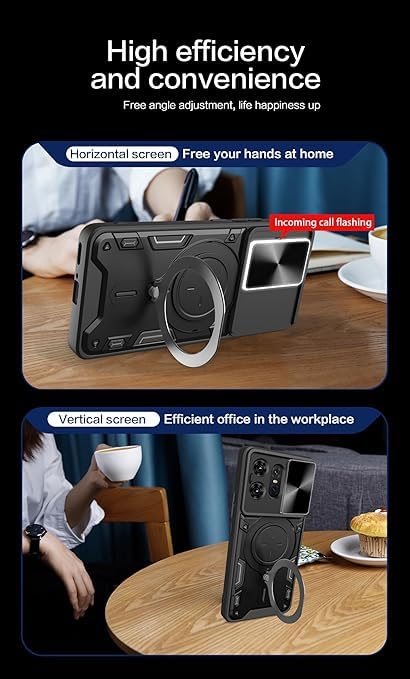 Image of Designerz hub Motorola Edge 60 Fusion 5G Back Case | Hybrid Case with 360 Degree Rotating Finger Ring Holder + Slider Shutter Camera Protection Case for Motorola Edge 60 Fusion 5G- Blue