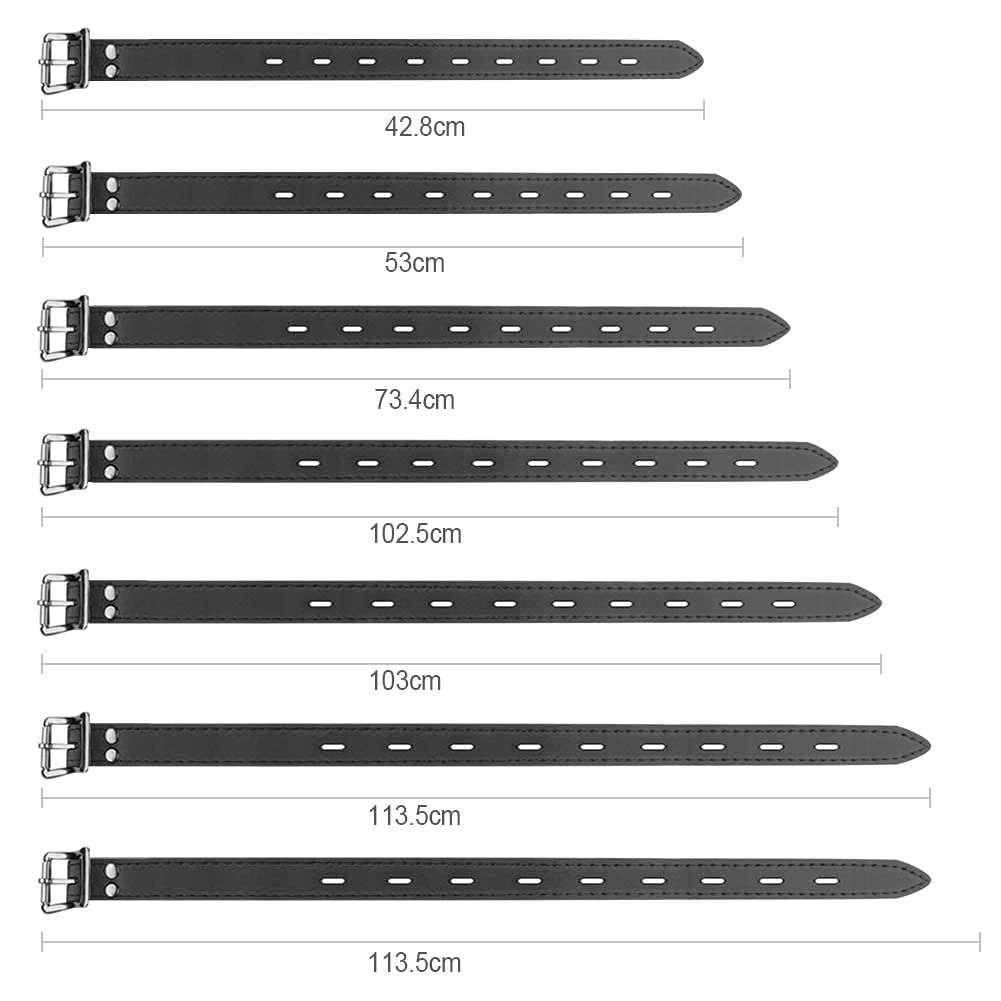 SXOVO 7 piezas SM Sex Bondage Sets Cuerdas de cuero ajustables Esposas Tobilleras con sistema de sujeción Keyhole (Negro x 7)
