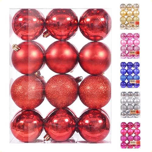 Esferas, Watch Sugarzoon 24 Piezas Esferas de Navidad, Bolas de Navidad Grandes 6cm, Bolas de Navidad Pintadas, Adornos para árboles de Navidad, Decoración de Bodas y...