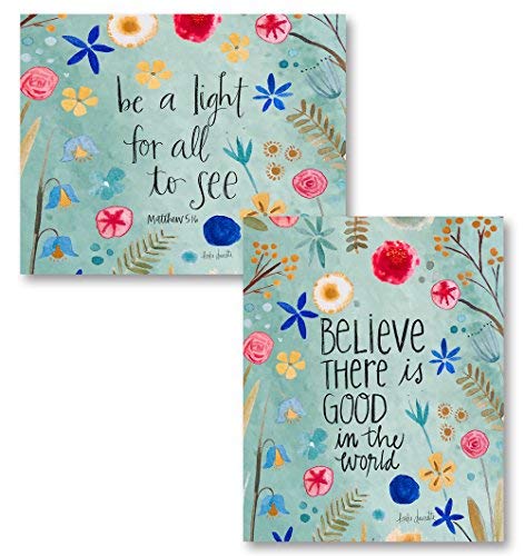 Leoner22art Sagebrush Fine Art Lovely Floral Be A Light for All to See and Believe There is Good in The World Religious Inspirational Set, Two 8x10 inches, 8x10 inches Unframed Canvas Art Printed