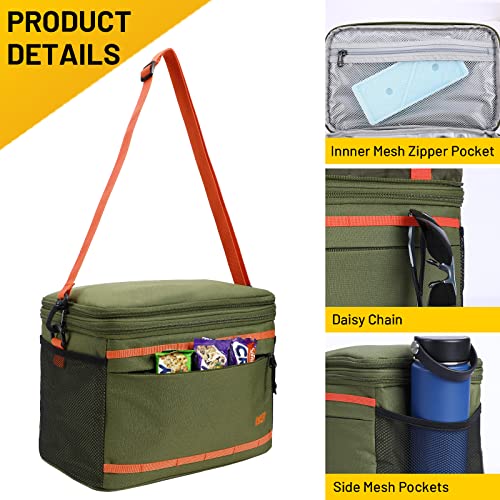 Mier Small Insulated Lunch Bags 12-Can Lunchbox Cooler Totes With Collapsible Expandable Compartment For Work Day-Trip Beach Grocery (Army Green/Orange) #TOP2