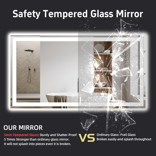 miskerm 60"x 40" LED Bathroom Mirror with Lights, Front and Backlight, Dimmable Smart Mirror Bathroom, Anti-Fog, 3 Colors Lighted Bathroom Vanity Mirror for Wall Tempered Glass (Horizontal/Vertical) by miskerm - Image 8