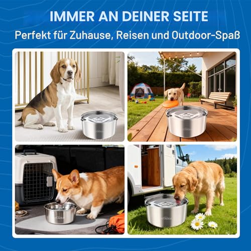 RYAKKA 3L Anti Schling Wassernapf Hunde ohne Sabbern Edelstahl Trinknapf für Reisen| Anti Schlabber | Slow Feeder Reisenäpfe für Mittelgroße & Sloppy Hunde