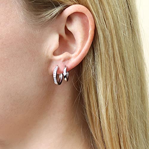 Berricle Sterling Silver Cubic Zirconia Cz Small Fashion Hoop Earrings For Women, Rhodium Plated 0.55" #TOP5